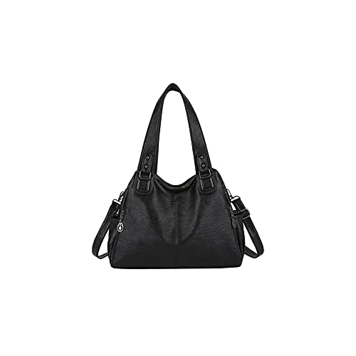 jonam Umhängetasche Große Kapazität Lady Bag Casual Qualität PU. Lederhandtasche Schulter Sack Mädchen Einkaufstasche (Color : Black) von jonam