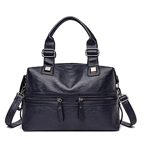 jonam Umhängetasche Große Kapazität Schaffell-Leder-Frauen-Handtasche, Schultertaschen für Frauen, Festkörper-Crossbody-Tasche (Color : Dark Blue) von jonam