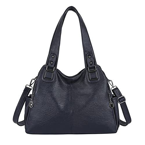 jonam Umhängetasche Große Kapazität Weibliche Handtasche Casual Totes Hobos Frauen Umhängetaschen, Weiche Vintage Leder Hobo Bags Dame Crossbody Messenger Bag (Color : Blue) von jonam