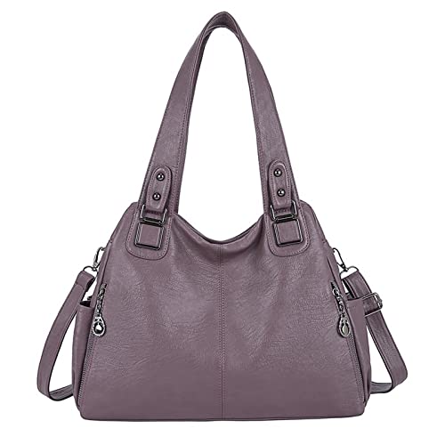 jonam Umhängetasche Große Kapazität Weibliche Handtasche Casual Totes Hobos Frauen Umhängetaschen, Weiche Vintage Leder Hobo Bags Dame Crossbody Messenger Bag (Color : Purple) von jonam