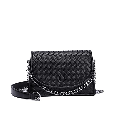 jonam Umhängetasche Handgehalten Pu. Leder-weibliche Tasche, gewebte diagonale Kettenklappe kleine quadratische Tasche (Color : Black) von jonam