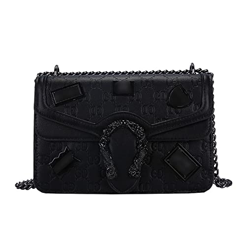 jonam Umhängetasche Handgehalten Pu. Leder-weibliche Tasche, kleine Square-Tasche, weibliche Tasche, Schulterdiagonalkette Tasche (Color : Black) von jonam