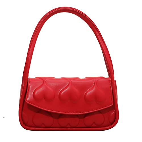 jonam Umhängetasche Herzform Frauen Umhängetasche Marke Designer Luxus Tragetasche Qualität Pu. Leder-Unterarm-Handtasche Mode-Kupplung (Color : Red, Size : 27x9x14cm) von jonam