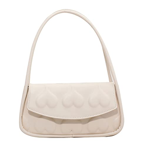 jonam Umhängetasche Herzform Frauen Umhängetasche Marke Designer Luxus Tragetasche Qualität Pu. Leder-Unterarm-Handtasche Mode-Kupplung (Color : White, Size : 27x9x14cm) von jonam