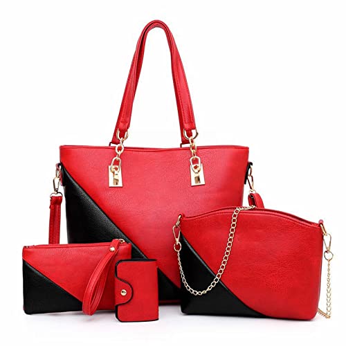 jonam Umhängetasche Hohe qualität frauen tasche composite tasche 4 stück set handtasche leder schulter umhängetasche diagonal composite tasche luxus tasche (Color : Red) von jonam