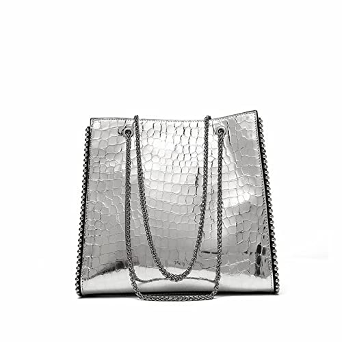 jonam Umhängetasche Kette Echtes Leder Frauen Umhängetaschen Luxus Marke Mode Silber Frauen Handtaschen Große Weibliche Tragetaschen for Frauen Totebag (Color : Silver) von jonam