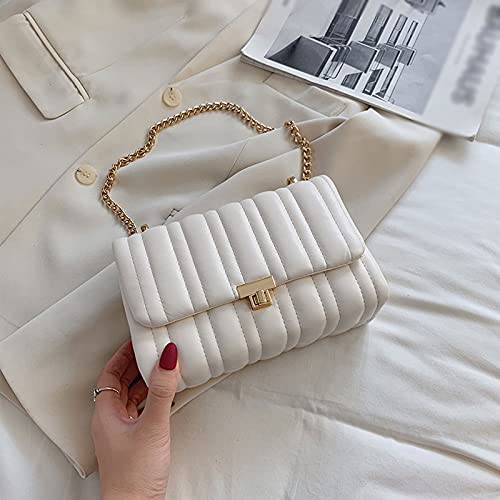 jonam Umhängetasche Kette PU. Leder Crossbody Taschen für Frauen Wintershoulder Handtaschen Weibliche Handtasche (Color : White) von jonam