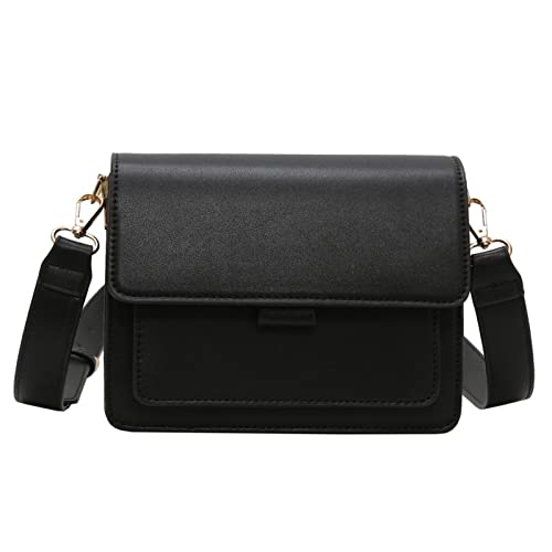 jonam Umhängetasche Klappen Crossbody Taschen für Frauen, feste Farbe Pu. Leder Kleine Square Tasche, Breitband Casual Schulter Messenger Bag Handtaschen (Color : Black) von jonam