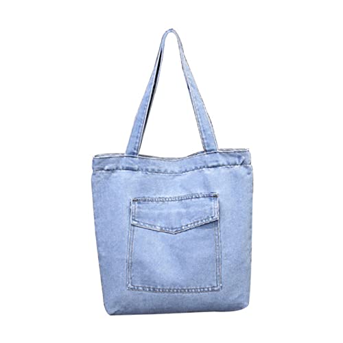 jonam Umhängetasche Large Capacity Women Shoulder Bags Wild Casual Handbag Street Canvas Denim Shoulder Bag Solid Color Zipper Shopping Bag (Color : Light Blue-1) von jonam