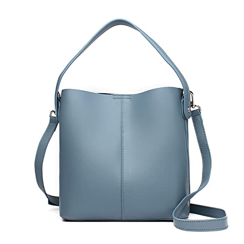 jonam Umhängetasche Leather Shoulder Bags For Women Ladies Bucket Handbag Solid Color Cow Leather Female Messenger Bag (Color : Blue, Size : 23cm10cm24cm) von jonam