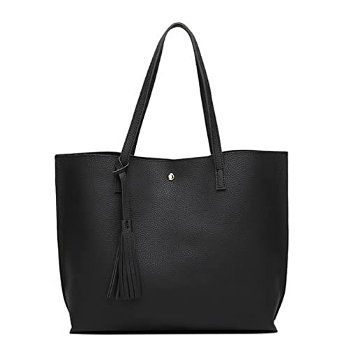 jonam Umhängetasche Leder Beiläufige Tasche Vintage Frauen Taschen, Handtaschen für Frauen, Umhängetasche Big Damen Tasche Shopper (Color : Black) von jonam