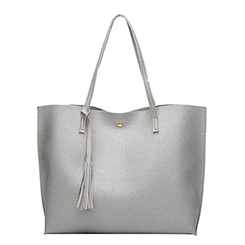 jonam Umhängetasche Leder Beiläufige Tasche Vintage Frauen Taschen, Handtaschen für Frauen, Umhängetasche Big Damen Tasche Shopper (Color : Silver) von jonam