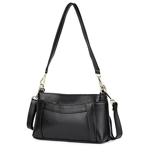 jonam Umhängetasche Leder Damen One-Shoulder Messenger Bag, die erste Schicht der Rindsleder-Frauen-Tasche, Tüte mit großer Kapazität (Color : Black) von jonam