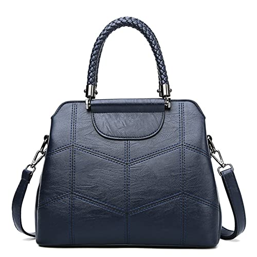 jonam Umhängetasche Lederhandtaschen Frauen Taschen, bestickter Thread Multi-Layer Handtasche, Damen große Weiche Leder Lässige Messenger Bag (Color : Dark blue) von jonam