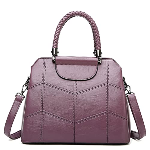 jonam Umhängetasche Lederhandtaschen Frauen Taschen, bestickter Thread Multi-Layer Handtasche, Damen große Weiche Leder Lässige Messenger Bag (Color : Purple) von jonam