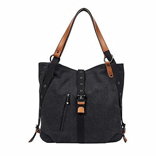 jonam Umhängetasche Leinwand Frauen Kapazität Totes Weibliche Hobos Einzelner Umhängetaschen Feste Vintage Multifunktions-Umhängetasche Doppel-Umwandlung Handba (Color : Black, Size : 30cmX11cmX35cm von jonam