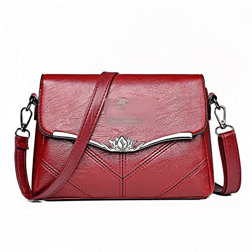 jonam Umhängetasche Luxus Umhängetasche Frauen Vintage PU Leder Crossbody Tasche Damen Kleine Klappe Messenger Bag Weibliche Handtaschen und Geldbörsen (Color : Red, Size : 25 X 16 X 9cm) von jonam