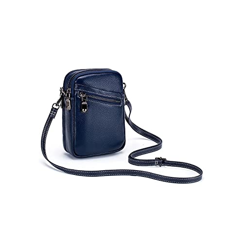 jonam Umhängetasche Mini Leder Frauen Umhängetaschen Doppel Taschendesign Kleine Crossbody Taschen Für Frauen Leder Dame Telefon Tasche Geldbörse (Color : Blue) von jonam