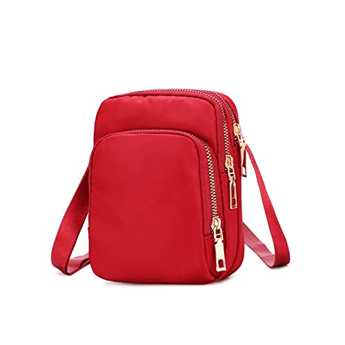 jonam Umhängetasche Mini Multifunctional Shoulder Bag, Mobile Phone Nylon Zipper Oxford Cloth Bracelet, Bracelet. (Color : Red) von jonam