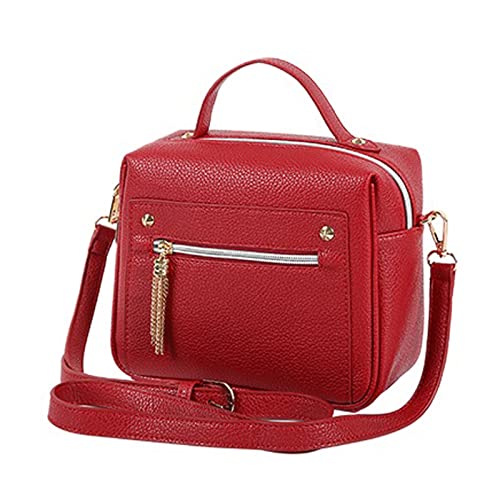 jonam Umhängetasche Mode lässig Pu. Leder Feste Frauen Handtaschen Damen Einkaufen Schulter Messenger Crossbody Bags (Color : Red, Size : 21cmx7cmx17cm) von jonam