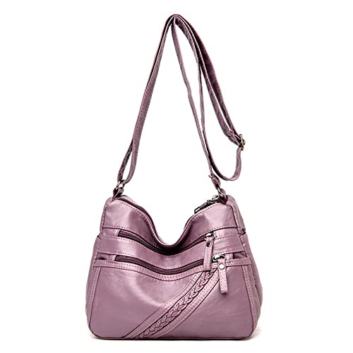 jonam Umhängetasche Multi-Fach-Groß-Kapazität-Ein-Schulter-Messenger Bag, Damen-Rucksack, mutter-mutter-leder-Tasche mit mittlerem Alter (Color : Purple) von jonam