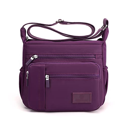 jonam Umhängetasche Multi Pockets Women Crossbody Bag High Quality Waterproof Nylon Shoulder Bag Large Capacity Female Messenger Bag Handbag (Color : Purple, Size : 25cm x 20cm x 13cm) von jonam