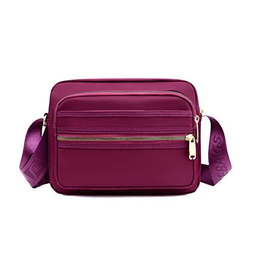 jonam Umhängetasche Multi Zipper Pocket Women Nylon Small Mini Shoulder Messenger Crossbody Bag Ladies Satchel Handbag Cellphone Pouch (Color : Purple) von jonam