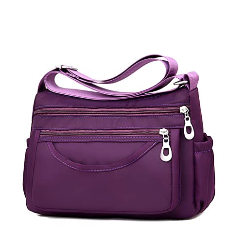 jonam Umhängetasche Oxford Women Crossbody Bag Travel Shoulder Bag Casual Handbag Solid Zipper Messenger Bag (Color : Purple, Size : 28x10x19cm) von jonam