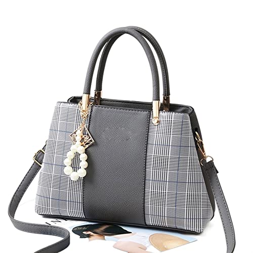 jonam Umhängetasche PU Leather Large Capacity Woman Handbag Grid Shoulder BagCasual Luxury Designer Patchwork Crossbody Pack (Color : Grijs) von jonam