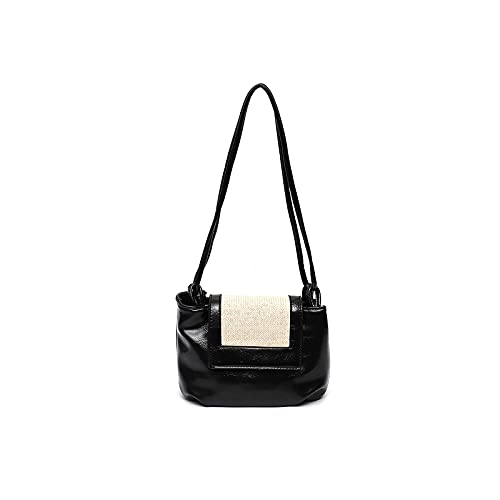 jonam Umhängetasche PU. Veganer Leder Messenger Bag für Frauen Stroh gewebt Patchwork Flap Handtaschen Weibliche lässige Schulter Geldbörse (Color : Black) von jonam