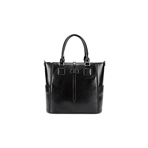 jonam Umhängetasche Qualität weiche Leder Damen PU. Leder Große Kapazität Handtasche Nähen Design Casual Umhängetasche (Color : Black) von jonam