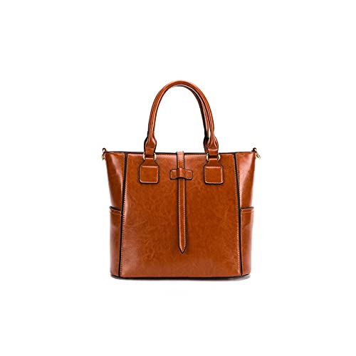 jonam Umhängetasche Qualität weiche Leder Damen PU. Leder Große Kapazität Handtasche Nähen Design Casual Umhängetasche (Color : Bruin) von jonam