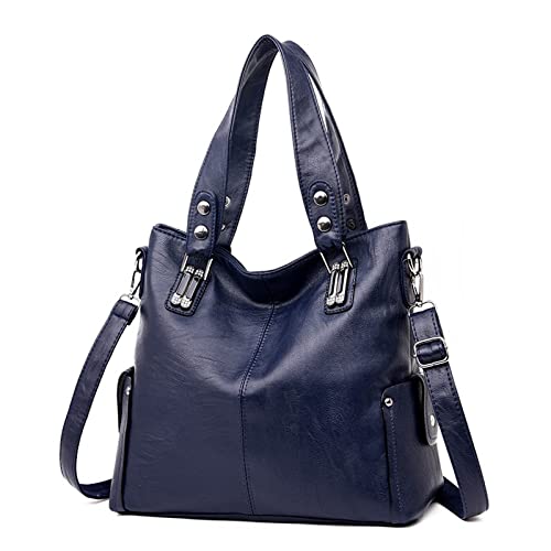 jonam Umhängetasche Retro Großkapazität Leder Frauen Handtaschen, Umhängetaschen für Frauen, Damen Messenger Bags (Color : Blue) von jonam