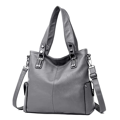 jonam Umhängetasche Retro Großkapazität Leder Frauen Handtaschen, Umhängetaschen für Frauen, Damen Messenger Bags (Color : Grijs) von jonam