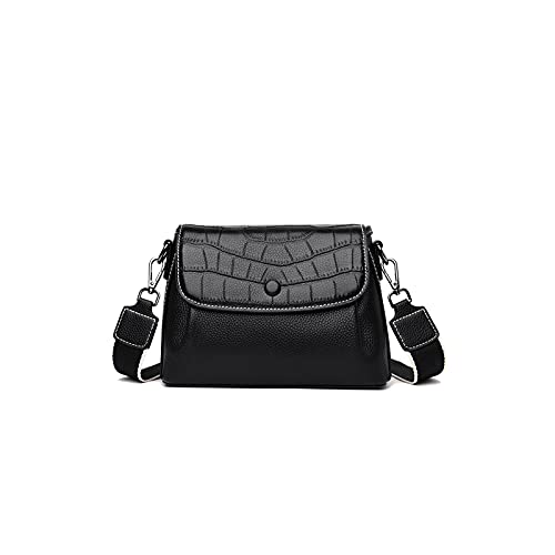 jonam Umhängetasche Rindsleder Frauen Freizeit Tasche Frauen Messenger Bag Umhängetasche Kreuzbeutel Damen Handtasche (Color : Black) von jonam