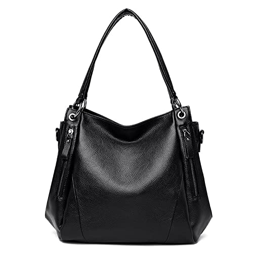 jonam Umhängetasche Schwarze Frauen Handtasche Weibliche Umhängetaschen, große Kapazität Gute Kuh Leder Freizeittasche, Große Damen Eimer Taschen (Color : Black) von jonam