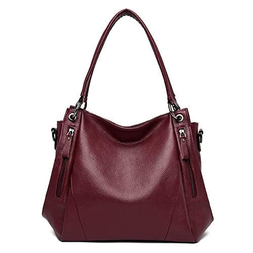 jonam Umhängetasche Schwarze Frauen Handtasche Weibliche Umhängetaschen, große Kapazität Gute Kuh Leder Freizeittasche, Große Damen Eimer Taschen (Color : Red) von jonam