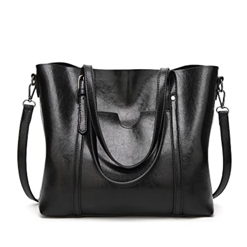 jonam Umhängetasche Shoulder Bags for Women Oil Wax Leather Handbag Tote Crossbody Bag Women Luxury Handbag Women Bags Designer Handbag High Quality (Color : Black) von jonam