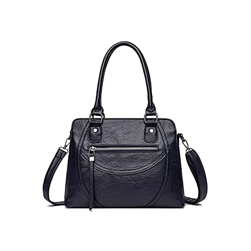 jonam Umhängetasche Stitching Design Umhängetasche Damen Solide Farbe Handtasche Lässig PU. Leder Messenger Bag (Color : Blue) von jonam