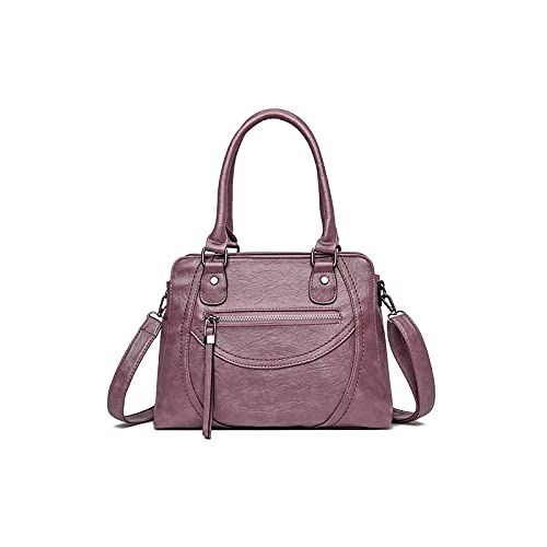 jonam Umhängetasche Stitching Design Umhängetasche Damen Solide Farbe Handtasche Lässig PU. Leder Messenger Bag (Color : Purple) von jonam