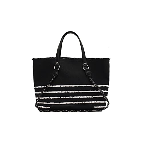 jonam Umhängetasche Streifen hohe kapazität große handtasche für frauen leinwand schultereinkaufen (Color : Black) von jonam