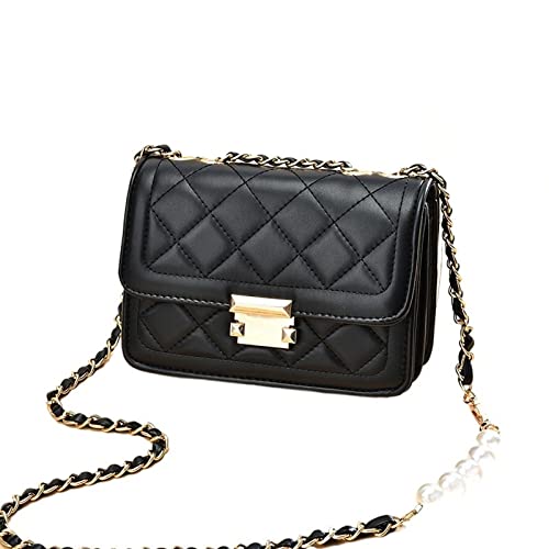 jonam Umhängetasche Summer Ladies Small Bag Simple Women's Shoulder Messenger Bag Diamond Lattice Chain Female Crossbody Bag (Color : Black, Size : (20cm(Max Length(30cm)) von jonam