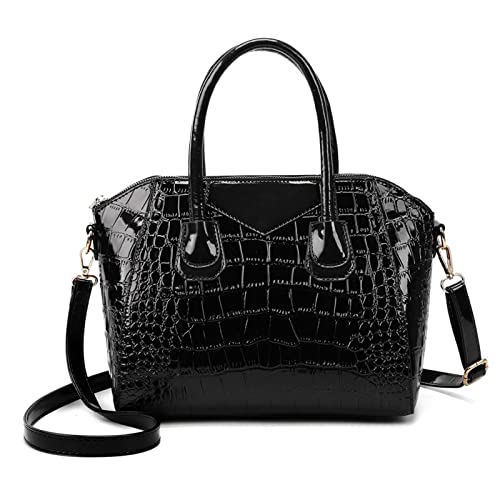 jonam Umhängetasche Summer Lady Crocodile Pattern Messenger Bag PU Leather Crossbody Bags for Women Shoulder Handbags Female Tote Bags (Color : Black) von jonam