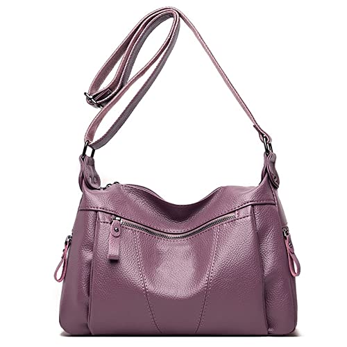 jonam Umhängetasche Tasche Leder Handtaschen Frauen Taschen, vielseitige lässige One-Shoulder Messenger Bag, große Weiche Leder-Mutter-Handtasche (Color : Purple) von jonam