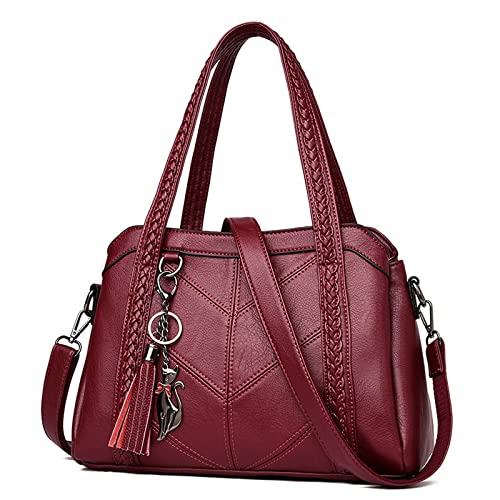 jonam Umhängetasche Top Griff Satchel Taschen for Frauen Große Hobo Umhängetasche Leder Tote Crossbody Geldbörsen und Handtaschen Multiple Taschen Fass (Color : Red) von jonam