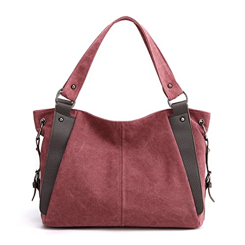 jonam Umhängetasche Vintage Canvas-Gewebe Handtasche, Retro-Tasche der Frauen große schwarze, lässige Leinwand-Tote-Schulter-Taschen für Frauen große Handtasche (Color : Dark red) von jonam