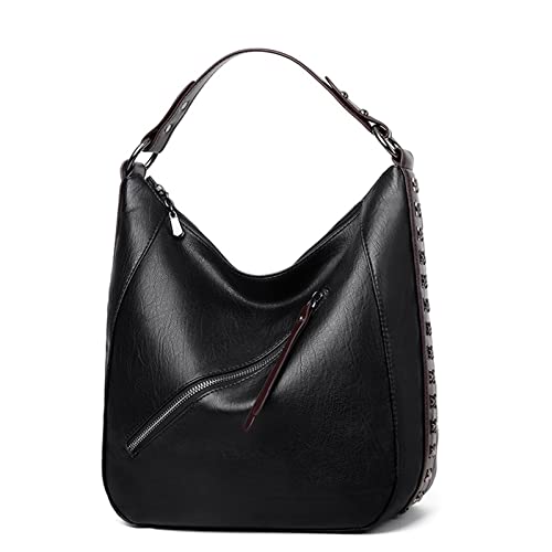 jonam Umhängetasche Vintage Handtasche für Frauen, PU-Leder-Schulter-Messenger-Tote-Dame Crossbody Sack große Kapazität (Color : Black) von jonam
