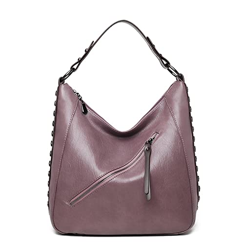 jonam Umhängetasche Vintage Handtasche für Frauen, PU-Leder-Schulter-Messenger-Tote-Dame Crossbody Sack große Kapazität (Color : Purple) von jonam