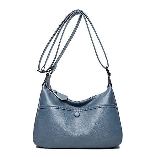 jonam Umhängetasche Weibliche Tasche Messenger Bag, weich Pu. Leder mittleren Alters-Dame Retro Umhängetasche Kleine Knödelbeutel (Color : Blue) von jonam