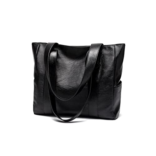 jonam Umhängetasche Weibliche Tasche Mode All-Match Große Kapazität Tragetasche, Casual Handtasche Umhängetasche, schwarz Weiche Leder Handtasche (Color : Black) von jonam